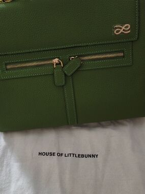 House of Littlebunny Green Pebbled Leather Satchel with Gold Hardware